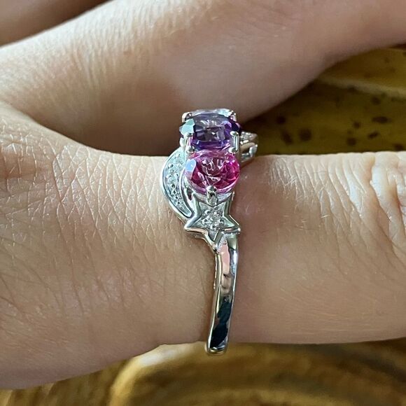 Genuine Pink Mystic Topaz Sterling Silver Star Ring Size 8 - Picture 3 of 9